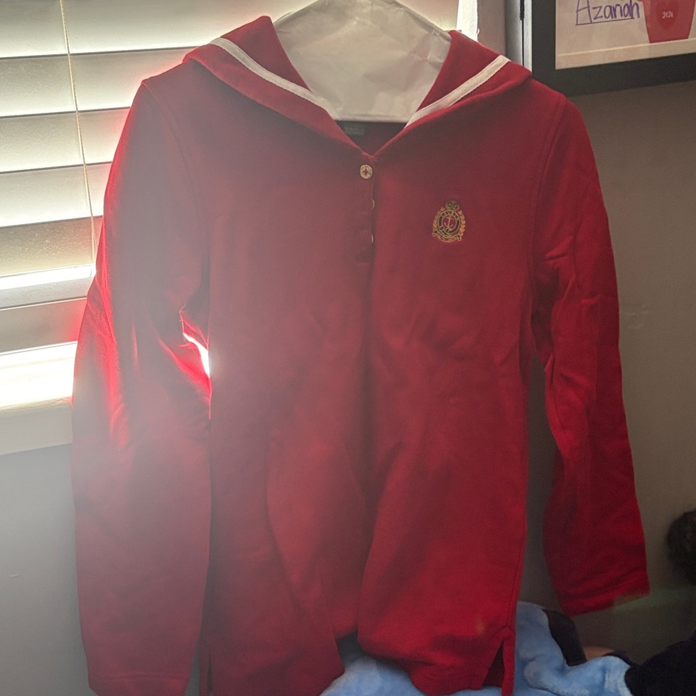 Ralph Lauren Girls' Red Sailor Collar Hoodie Top